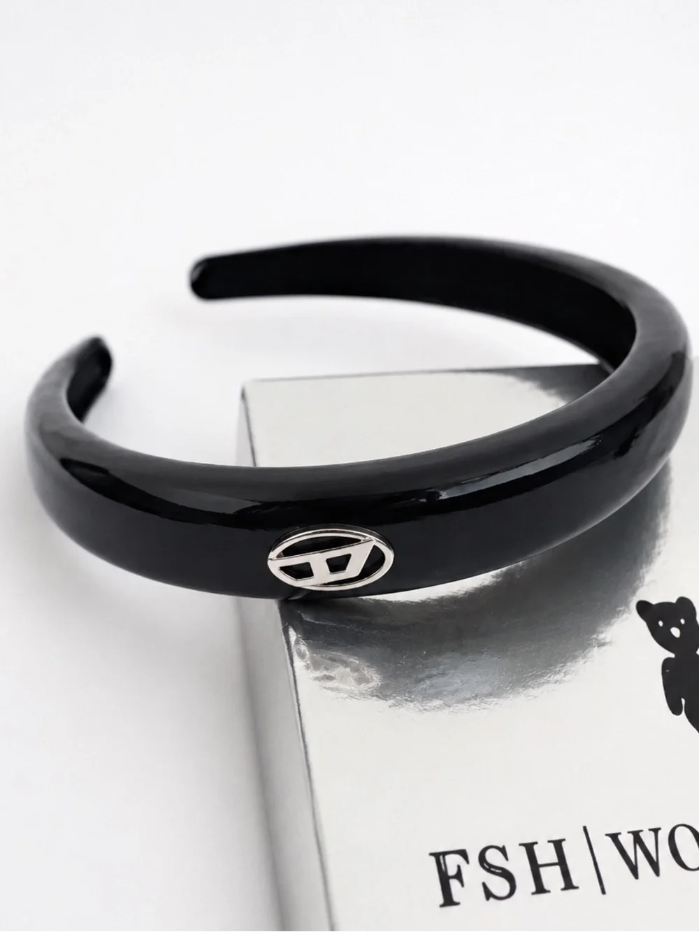 Black Gloss Headband with Silver Accent